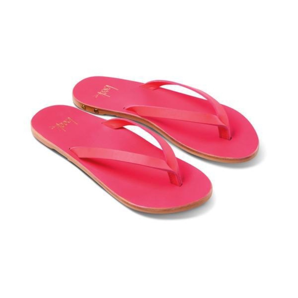 BeeK fluorescent pink leather flip flops with arch support. Worn once, Like new!
